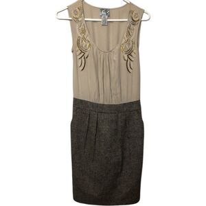 Anthropologie Tabitha silk beaded tweed dress with pockets.